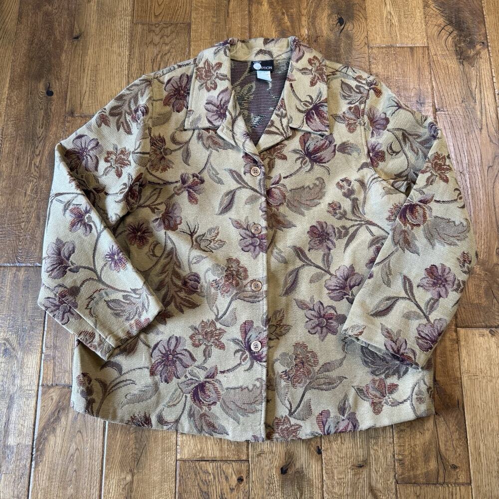 VTG First Option Floral Tapestry Blanket Jacket Coat Womens Sz XL Made in USA